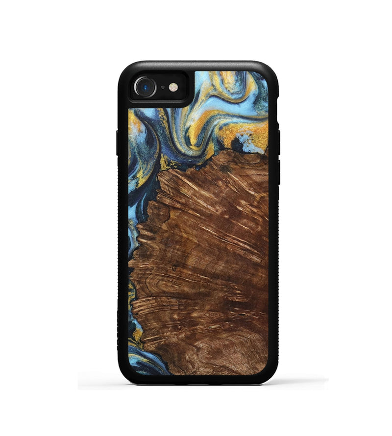 iPhone SE Wood+Resin Phone Case - Nataly (Teal & Gold, 714059)