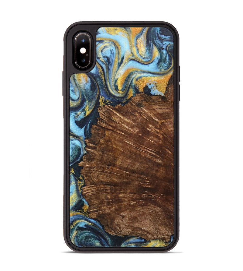 iPhone Xs Max Wood+Resin Phone Case - Nataly (Teal & Gold, 714059)