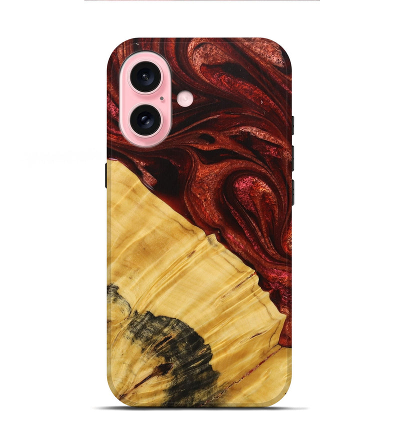 iPhone 16 Wood+Resin Live Edge Phone Case - Nash (Red, 714081)