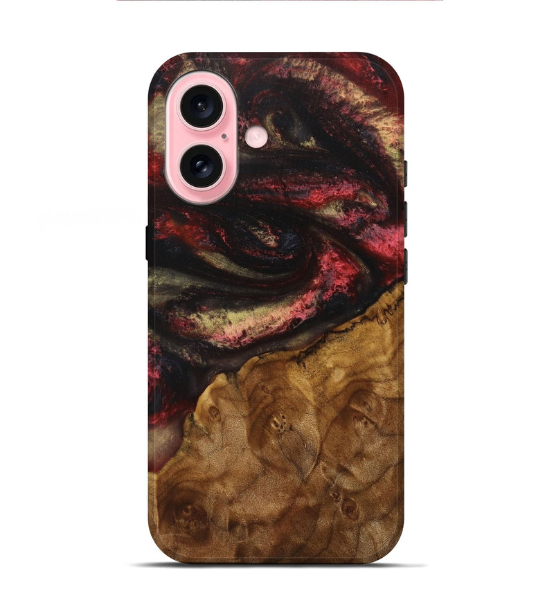 iPhone 16 Wood+Resin Live Edge Phone Case - Makenna (Red, 714082)