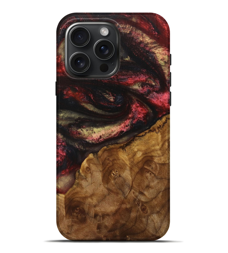 iPhone 16 Pro Max Wood+Resin Live Edge Phone Case - Makenna (Red, 714082)