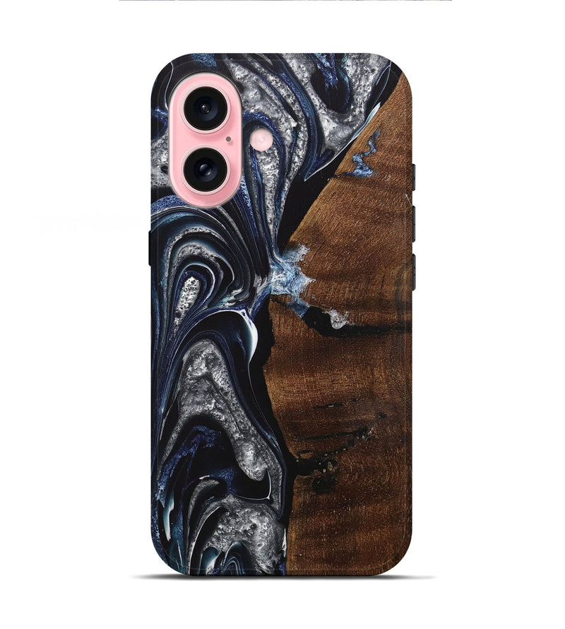 iPhone 16 Wood+Resin Live Edge Phone Case - Lindsey (Blue, 714097)