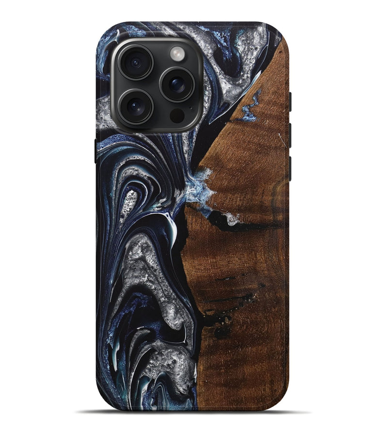 iPhone 16 Pro Max Wood+Resin Live Edge Phone Case - Lindsey (Blue, 714097)