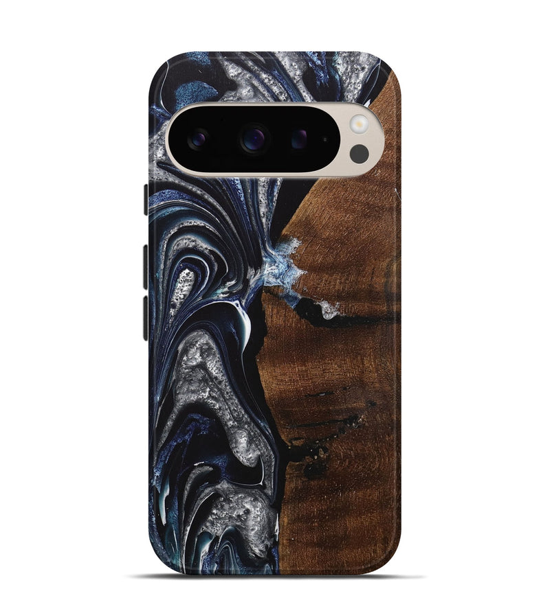 Pixel 9 Wood+Resin Live Edge Phone Case - Lindsey (Blue, 714097)