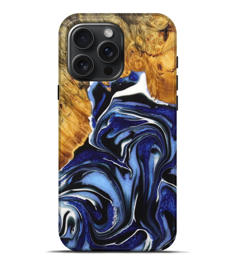 iPhone 16 Pro Max Wood+Resin Live Edge Phone Case - Chandler (Blue, 714098)