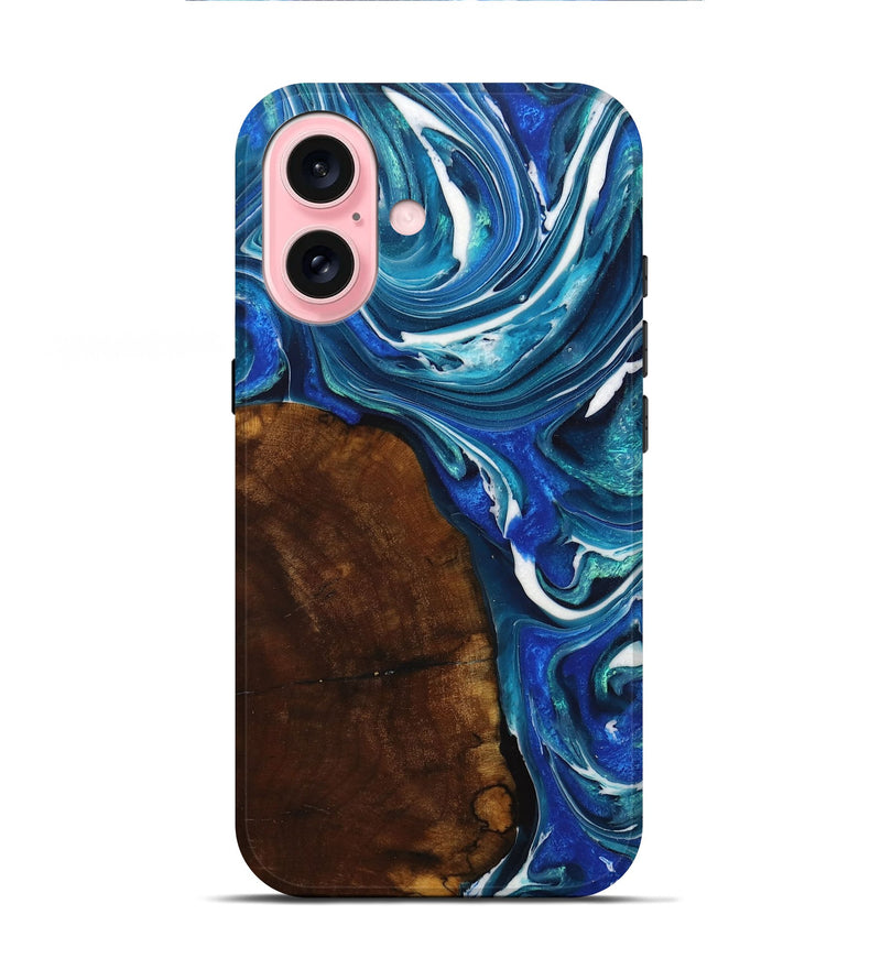 iPhone 16 Wood+Resin Live Edge Phone Case - Terrance (Blue, 714101)