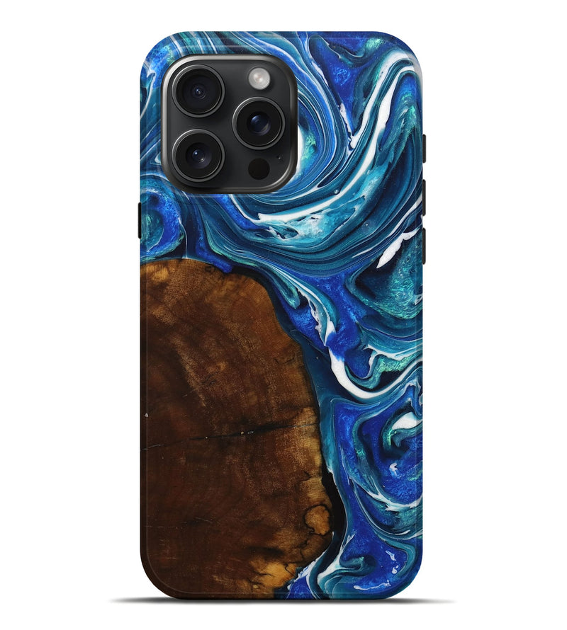 iPhone 16 Pro Max Wood+Resin Live Edge Phone Case - Terrance (Blue, 714101)