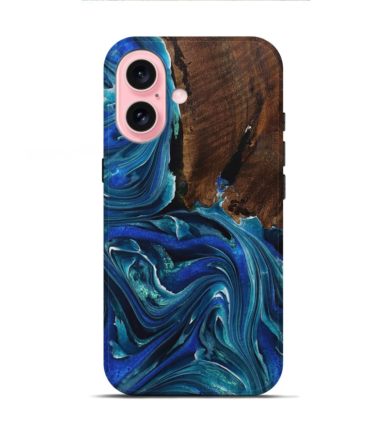 iPhone 16 Wood+Resin Live Edge Phone Case - Ted (Blue, 714102)