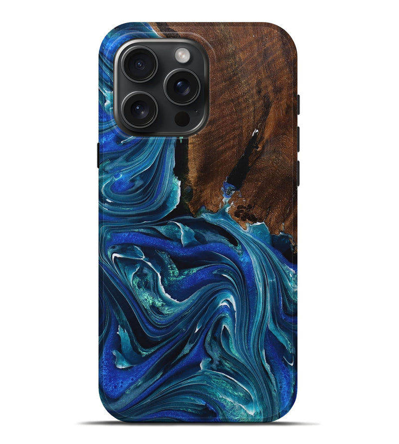 iPhone 16 Pro Max Wood+Resin Live Edge Phone Case - Ted (Blue, 714102)