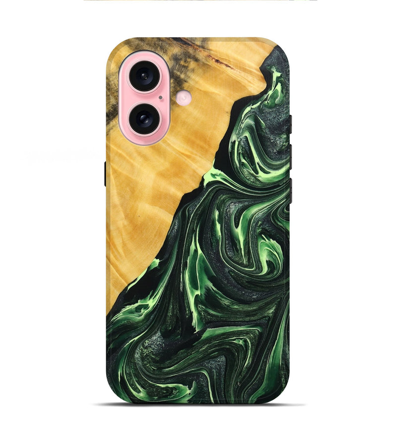 iPhone 16 Wood+Resin Live Edge Phone Case - Adelyn (Green, 714107)