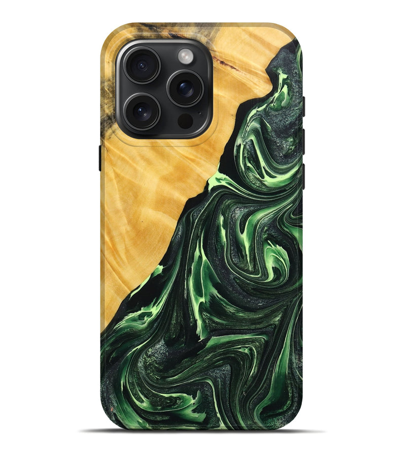 iPhone 16 Pro Max Wood+Resin Live Edge Phone Case - Adelyn (Green, 714107)