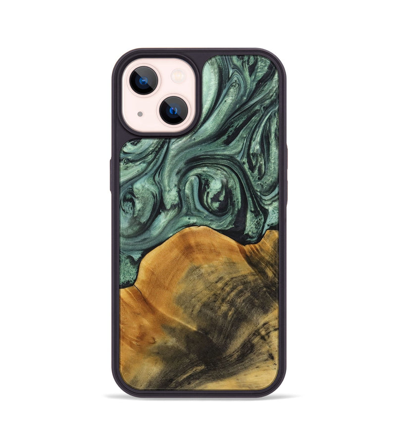 iPhone 14 Wood+Resin Phone Case - Miguel (Green, 714160)