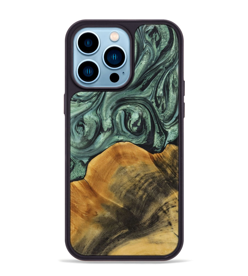 iPhone 14 Pro Max Wood+Resin Phone Case - Miguel (Green, 714160)