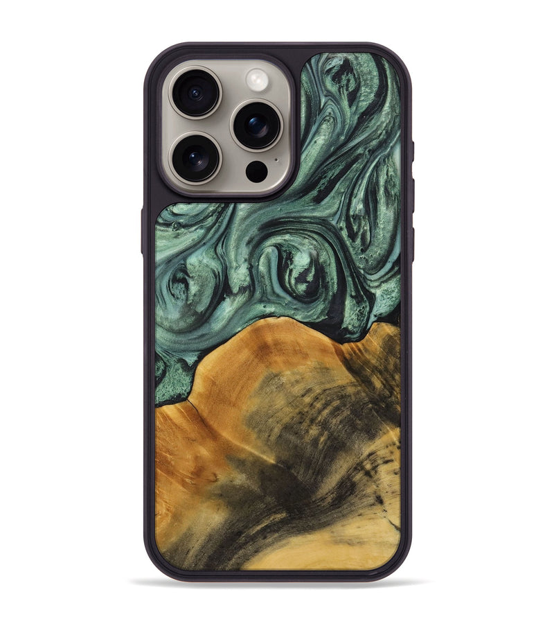 iPhone 15 Pro Max Wood+Resin Phone Case - Miguel (Green, 714160)