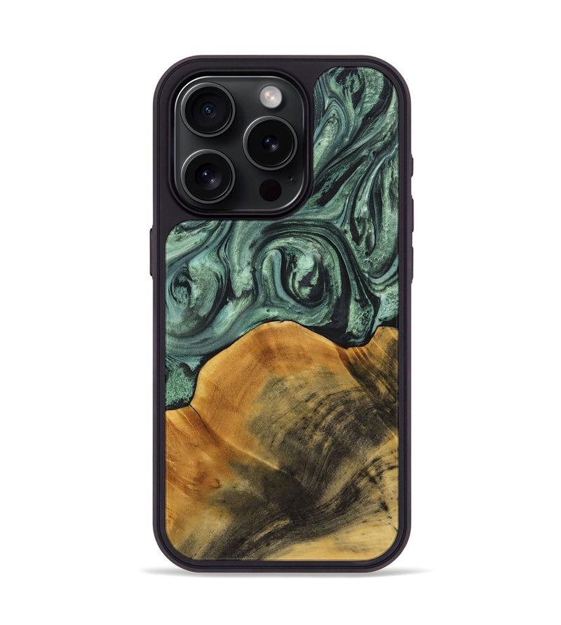 iPhone 15 Pro Wood+Resin Phone Case - Miguel (Green, 714160)