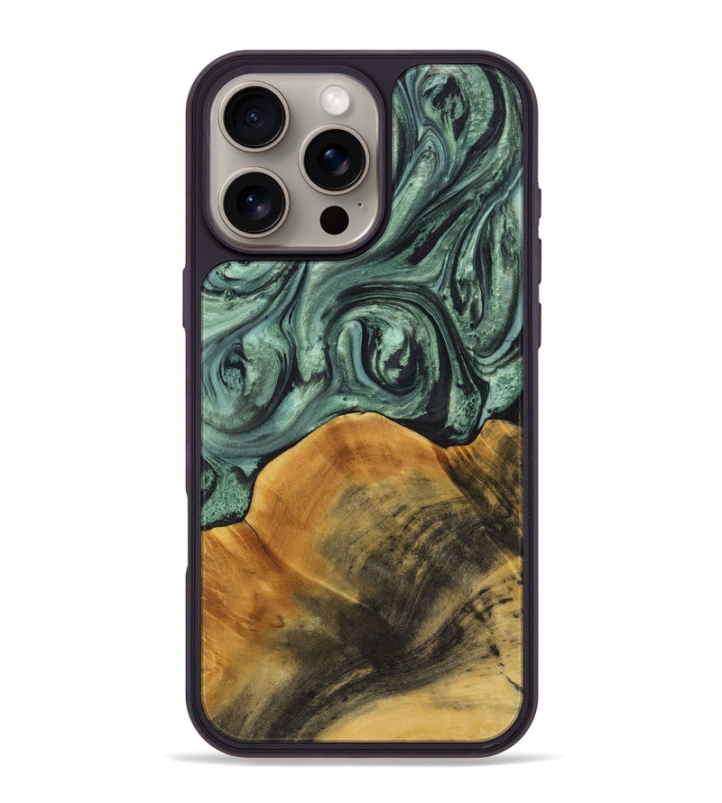 iPhone 16 Pro Max Wood+Resin Phone Case - Miguel (Green, 714160)