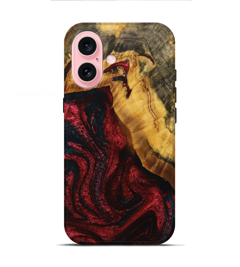 iPhone 16 Wood+Resin Live Edge Phone Case - Brittani (Red, 714201)