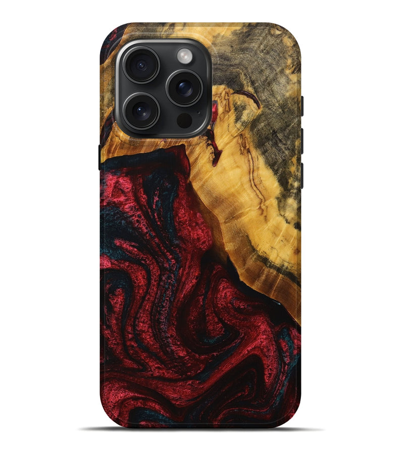 iPhone 16 Pro Max Wood+Resin Live Edge Phone Case - Brittani (Red, 714201)