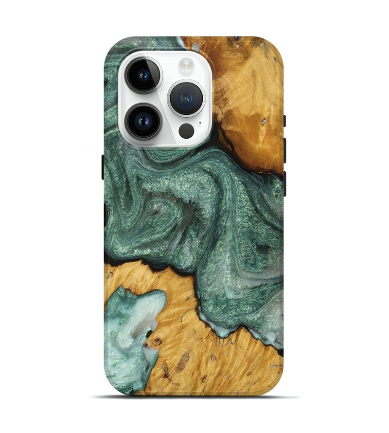 iPhone 15 Pro Wood+Resin Live Edge Phone Case - Braxton (Green, 714237)