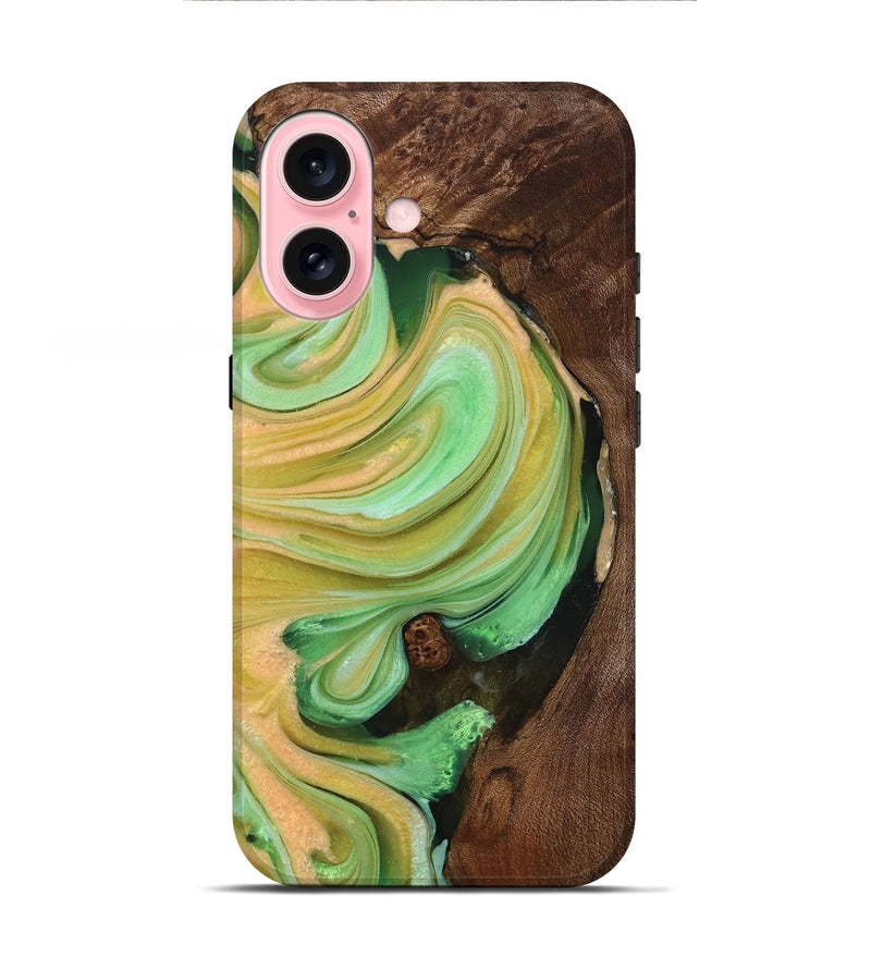 iPhone 16 Wood+Resin Live Edge Phone Case - Bobbi (Green, 714248)