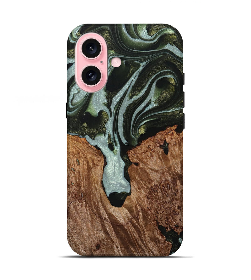 iPhone 16 Wood+Resin Live Edge Phone Case - Jared (Green, 714251)