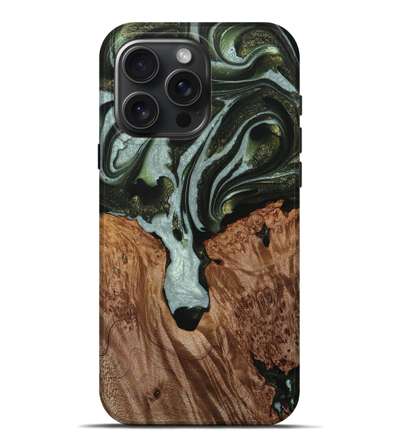 iPhone 16 Pro Max Wood+Resin Live Edge Phone Case - Jared (Green, 714251)