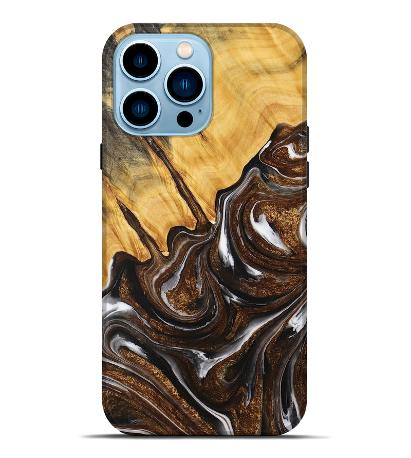 iPhone 14 Pro Max Wood+Resin Live Edge Phone Case - Janiya (Black & White, 714255)