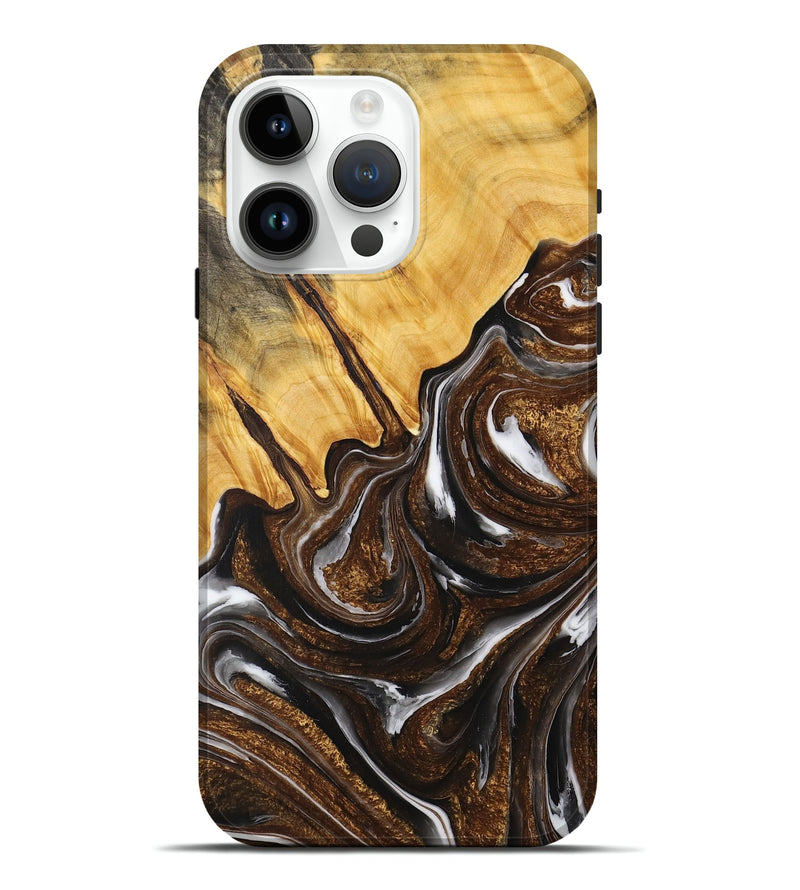 iPhone 15 Pro Max Wood+Resin Live Edge Phone Case - Janiya (Black & White, 714255)