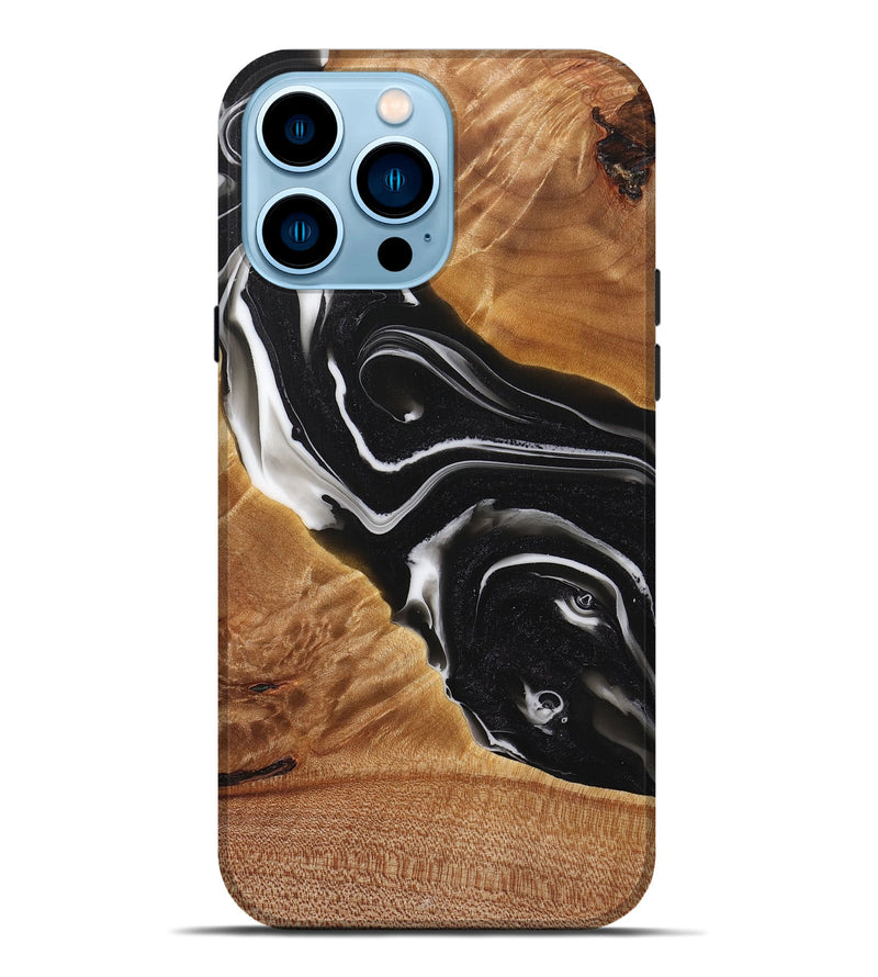 iPhone 14 Pro Max Wood+Resin Live Edge Phone Case - Angie (Black & White, 714256)