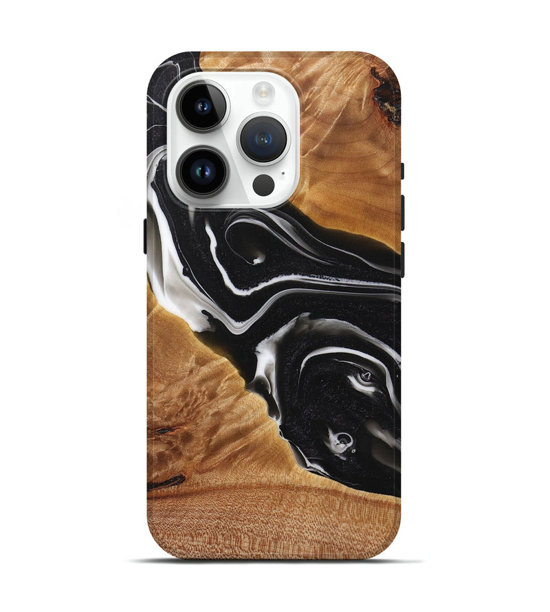 iPhone 15 Pro Wood+Resin Live Edge Phone Case - Angie (Black & White, 714256)