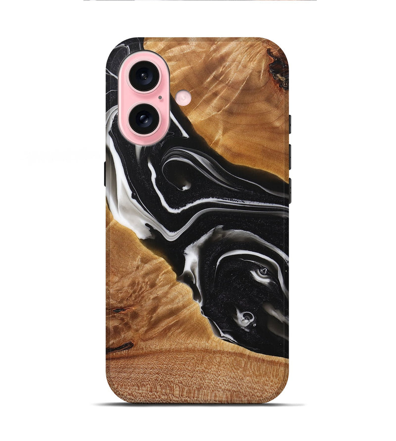 iPhone 16 Wood+Resin Live Edge Phone Case - Angie (Black & White, 714256)