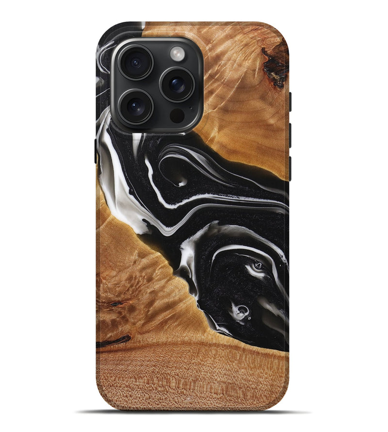 iPhone 16 Pro Max Wood+Resin Live Edge Phone Case - Angie (Black & White, 714256)