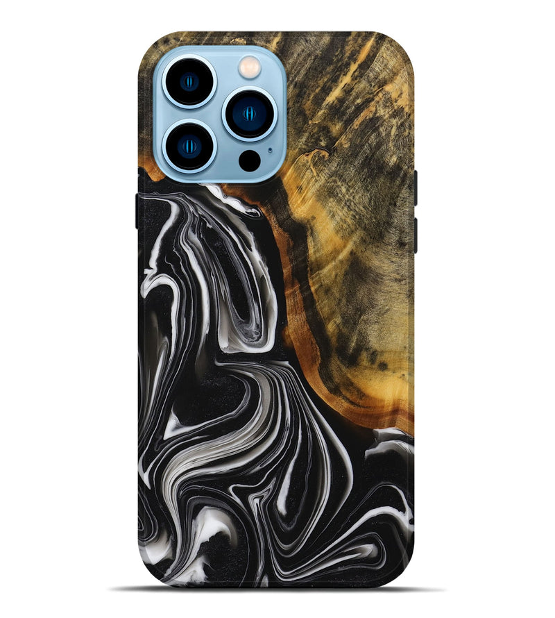 iPhone 14 Pro Max Wood+Resin Live Edge Phone Case - Beth (Black & White, 714257)