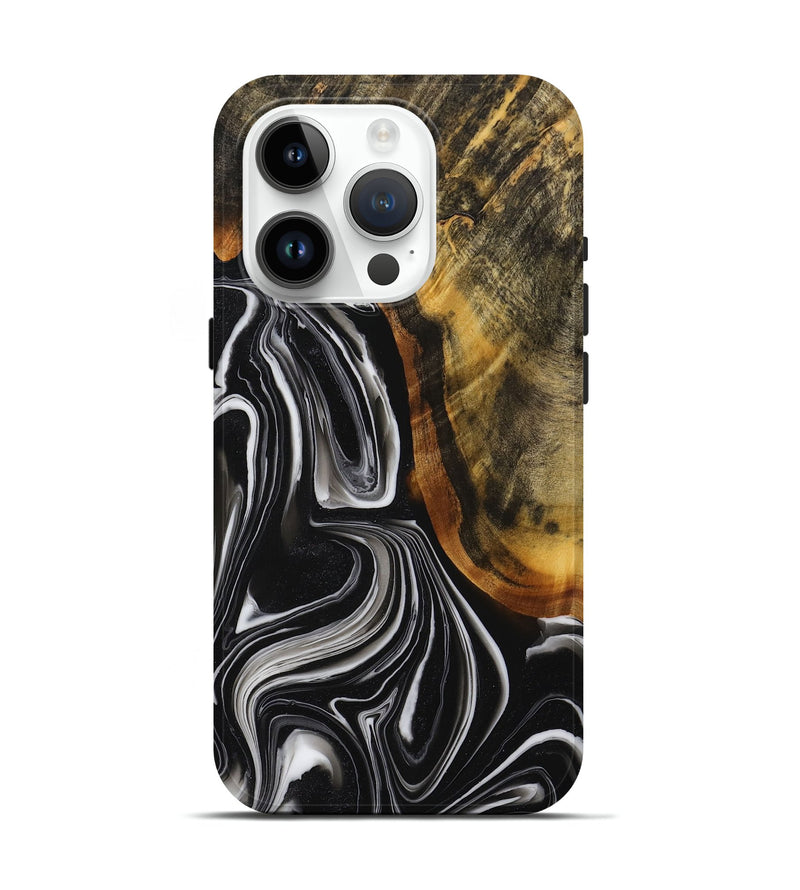 iPhone 15 Pro Wood+Resin Live Edge Phone Case - Beth (Black & White, 714257)