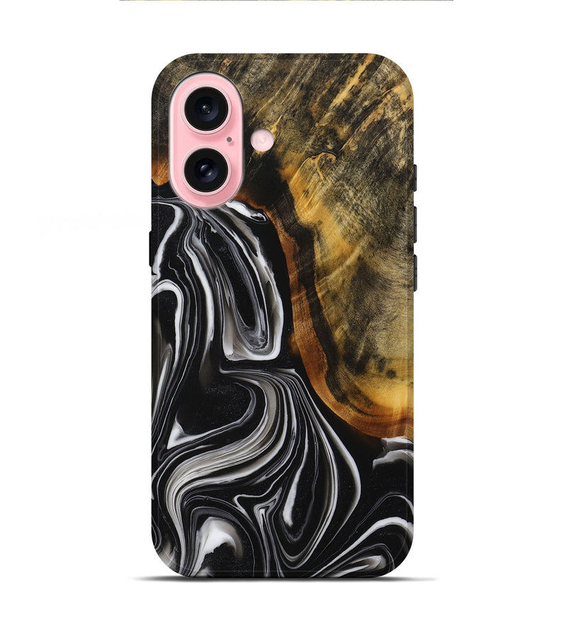 iPhone 16 Wood+Resin Live Edge Phone Case - Beth (Black & White, 714257)