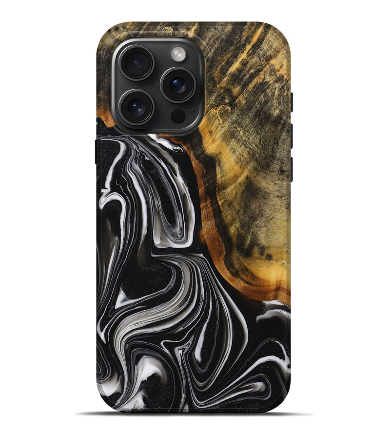 iPhone 16 Pro Max Wood+Resin Live Edge Phone Case - Beth (Black & White, 714257)