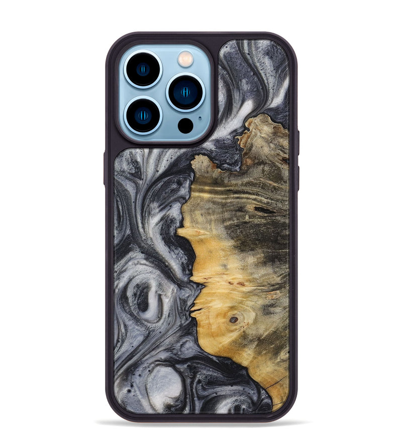 iPhone 14 Pro Max Wood+Resin Phone Case - Brenden (Black & White, 714301)