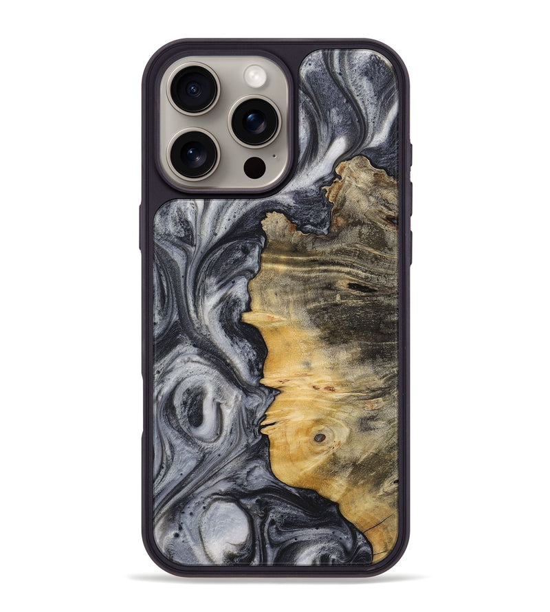 iPhone 16 Pro Max Wood+Resin Phone Case - Brenden (Black & White, 714301)