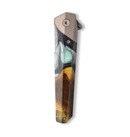 Live Edge Wood+Resin Pocket Knife - Danna (Black & White, 714422)