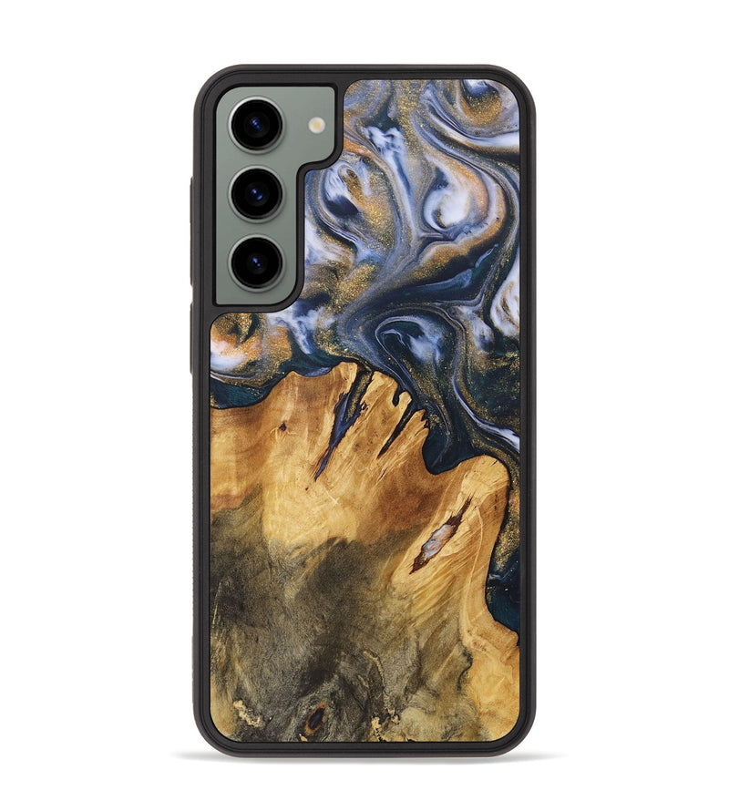 Galaxy S23 Plus Wood+Resin Phone Case - Fannie (Teal & Gold, 714605)