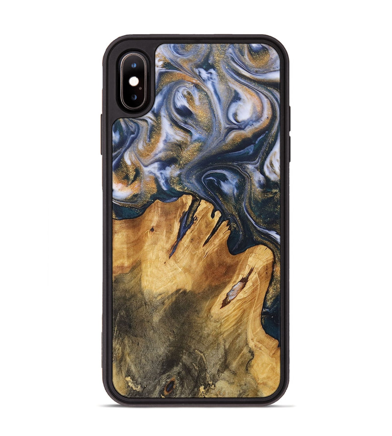 iPhone Xs Max Wood+Resin Phone Case - Fannie (Teal & Gold, 714605)