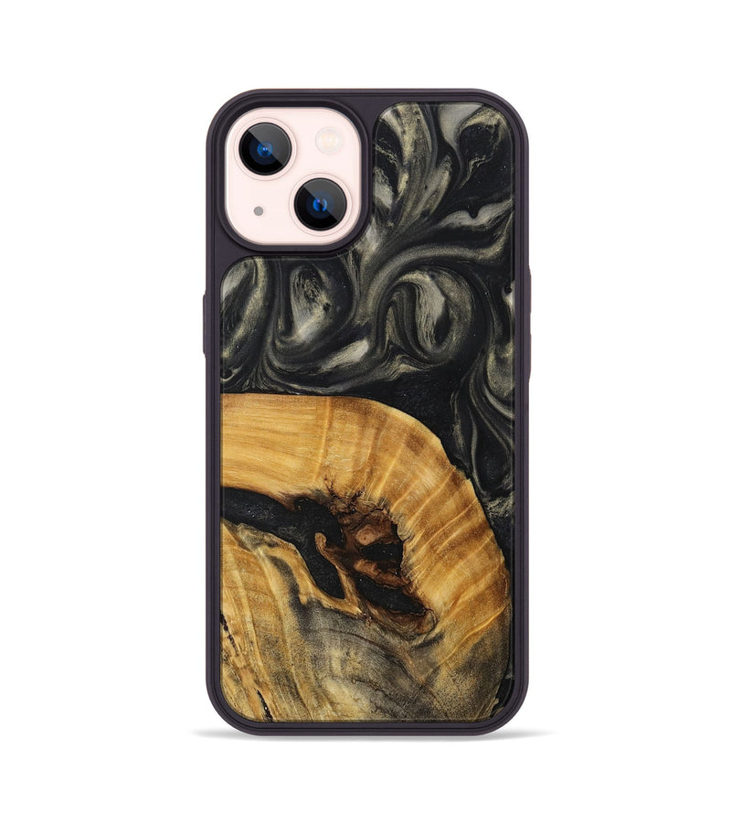 iPhone 14 Wood+Resin Phone Case - Dustin (Black & White, 714622)