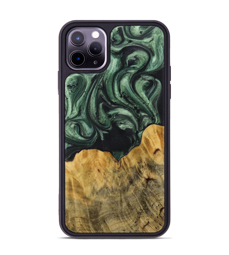 iPhone 11 Pro Max Wood+Resin Phone Case - Cheri (Green, 714644)