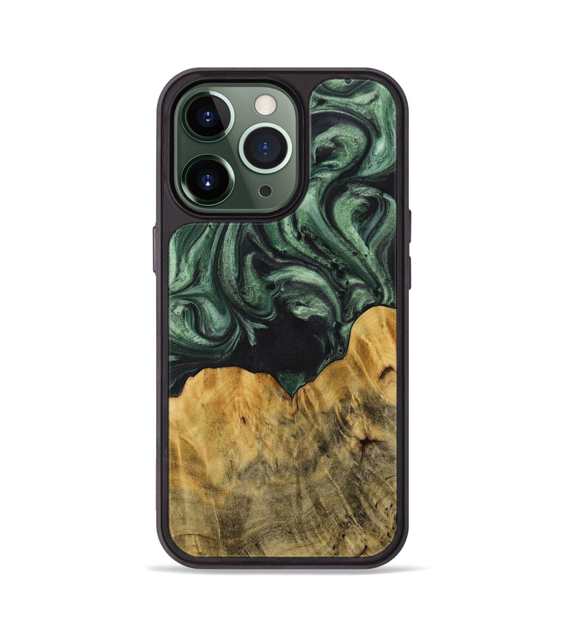 iPhone 13 Pro Wood+Resin Phone Case - Cheri (Green, 714644)