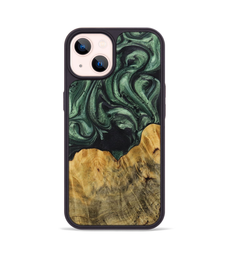 iPhone 14 Wood+Resin Phone Case - Cheri (Green, 714644)