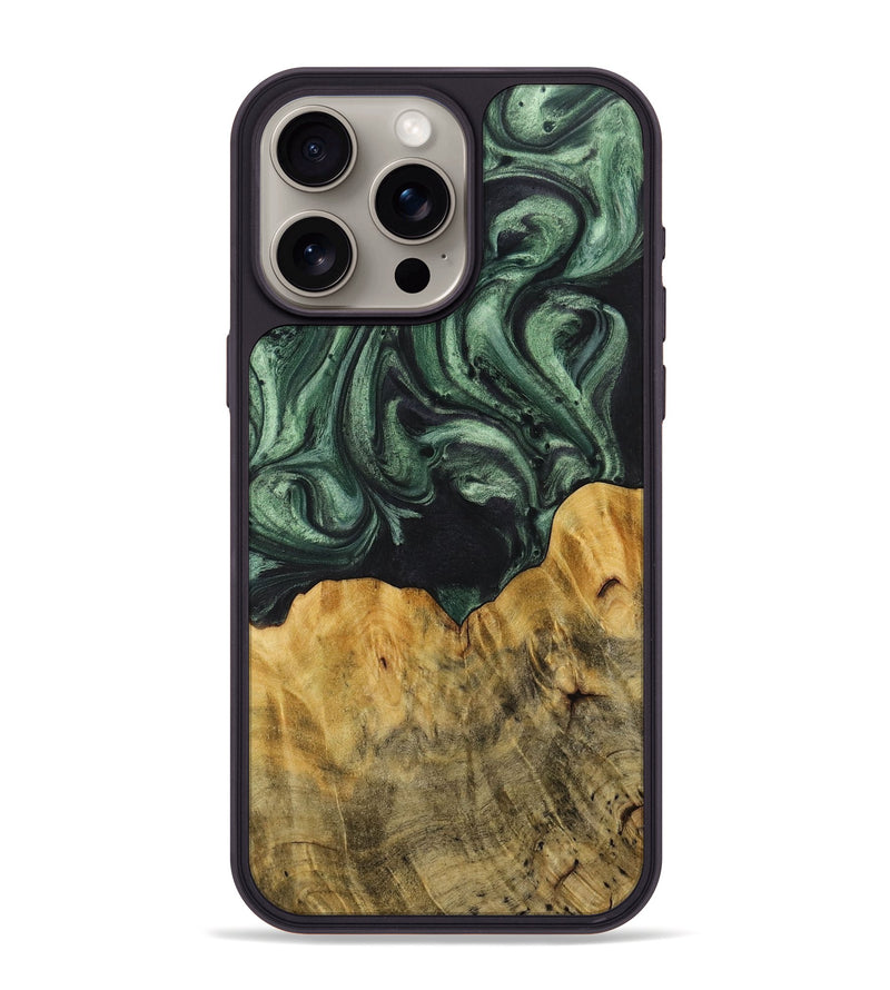 iPhone 15 Pro Max Wood+Resin Phone Case - Cheri (Green, 714644)