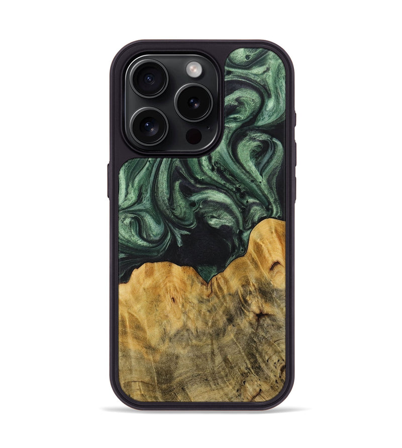 iPhone 15 Pro Wood+Resin Phone Case - Cheri (Green, 714644)