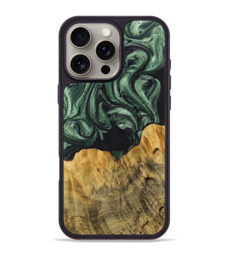 iPhone 16 Pro Max Wood+Resin Phone Case - Cheri (Green, 714644)