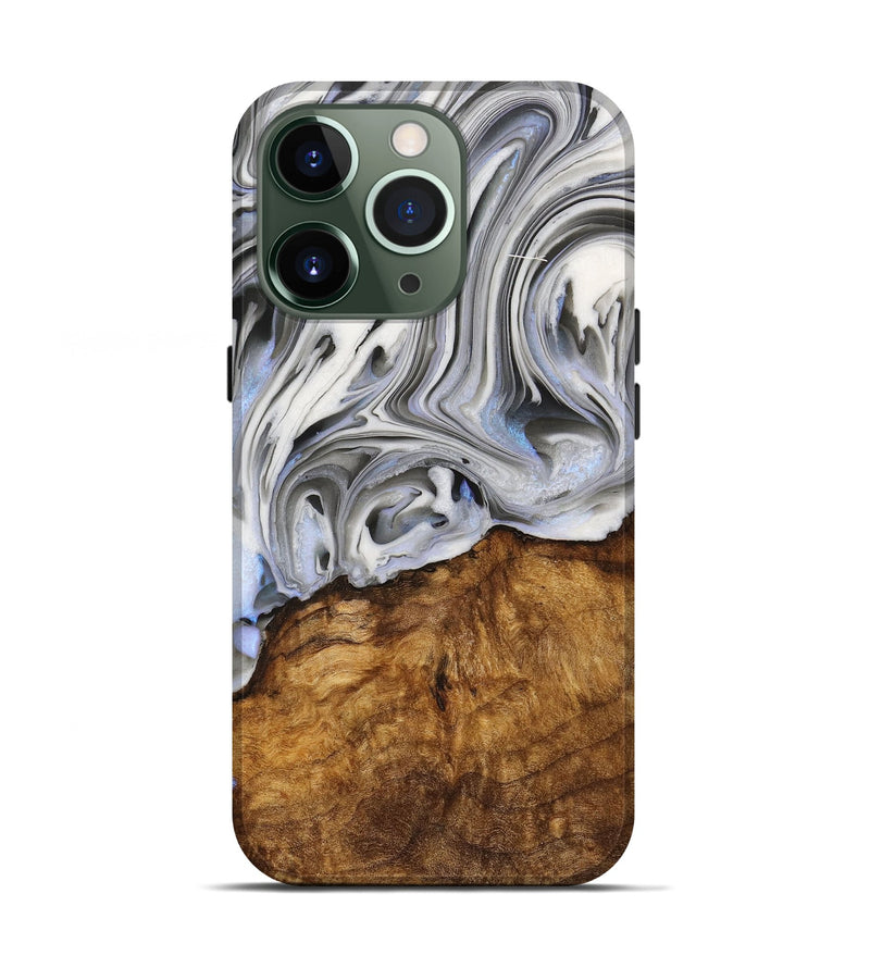 iPhone 13 Pro Wood+Resin Live Edge Phone Case - Rita (Black & White, 714677)