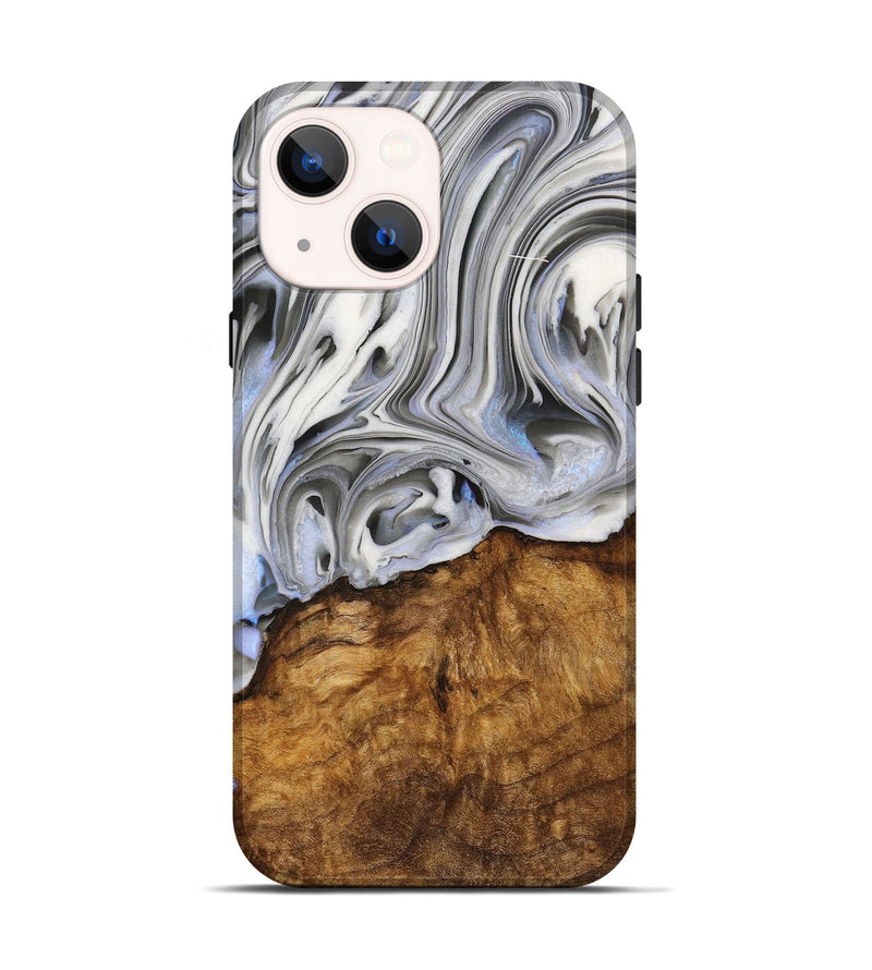 iPhone 14 Wood+Resin Live Edge Phone Case - Rita (Black & White, 714677)